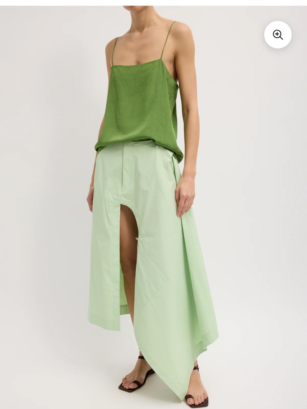 Tibi Two-Tone Green Asymmetric Midi Skirt